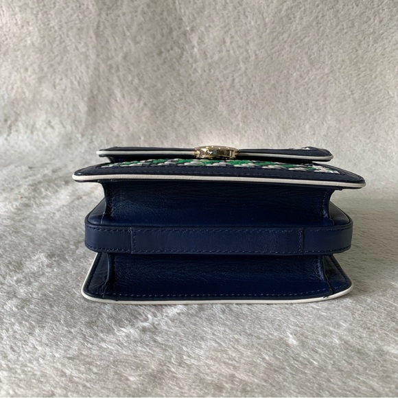 NWT Tory Burch Duet Chain Woven Convertible Navy Green mini Shoulder Bag - Picture 9 of 11